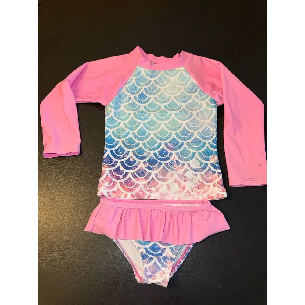 Two Pieces Rash Guard Long Sleeves Mermaid 2 Piece Swimsuit Size S Beach Pool - Picture 1 of 7